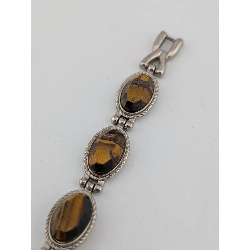 Vintage Avon Tiger's Eye Link Watch MOP Dial 6.75